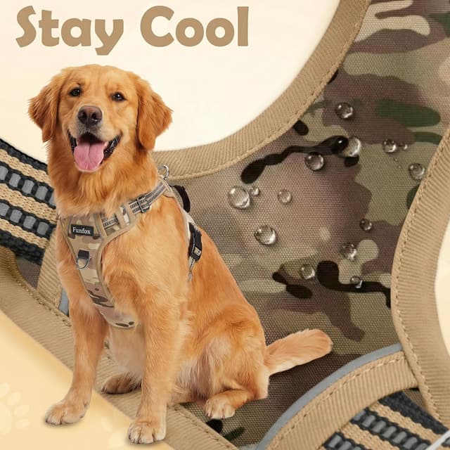 Detalle 2 de Funfox Dog Harness Small (Camo Brown S) – No-pull puppy harness with vertical handle, reflective strips & 2 clips