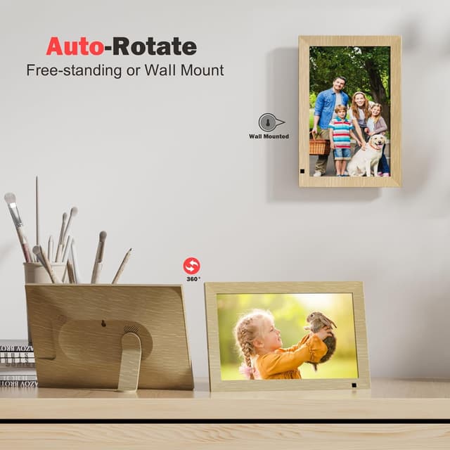 Detalle de AHOWAI 10.1-inch WiFi digital photo frame with 32GB memory, IPS touchscreen and auto-rotate