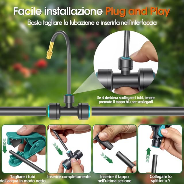 Detalle de CyberOrd Kit di irrigazione a goccia automatico 30 m con timer e 20 ugelli regolabili 360°