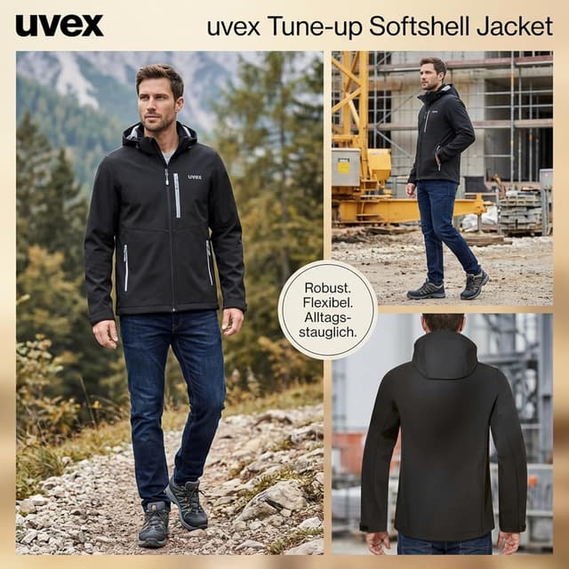 Detalle de Uvex tune-up Herren Softshelljacke – wasserabweisend & winddicht für Freizeit und Arbeit