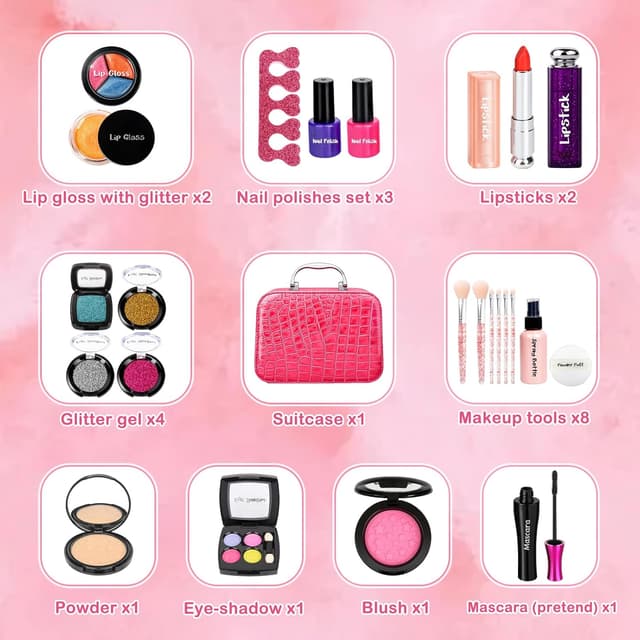 Detalle 2 de Dreamon Kids Makeup Set for Girls (Ages 5–12) – Washable, Non-Toxic Pretend Play Princess Kit