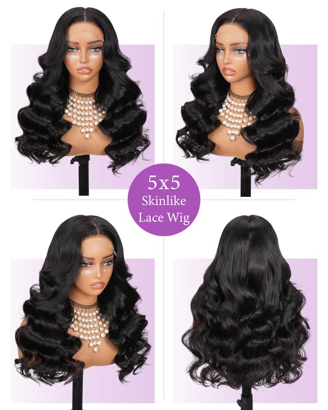 Detalle de luvobo 5x5 HD Lace Closure Wig (Human Hair, 28 Inch) with Ultra-Thin Invisible HD Lace