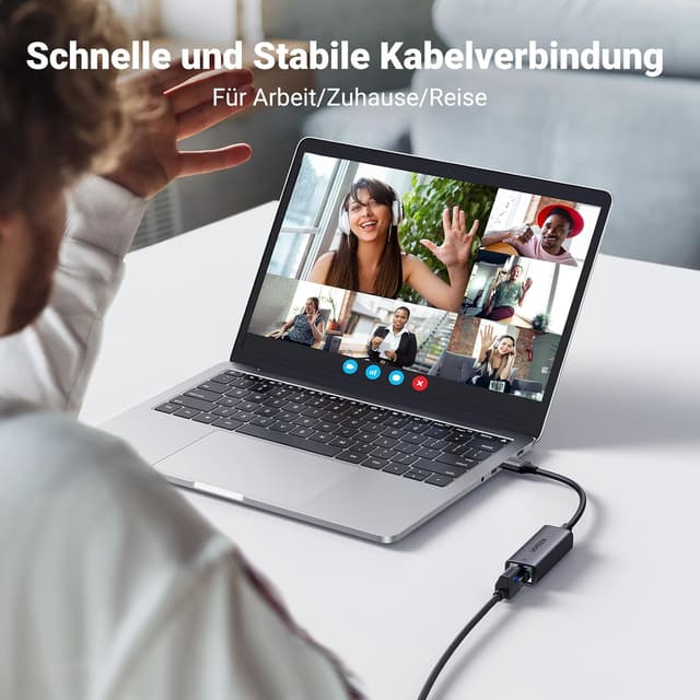 Detalle de UGREEN LAN Adapter 1000 Mbps USB-zu-RJ45 (USB 3.0, Aluminium, Schwarz) – für Switch, Mi Box, Laptop und mehr