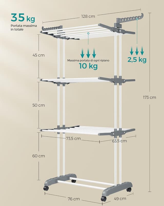 Thumbnail 6 de SONGMICS LLR701W01 stendibiancheria 35 kg