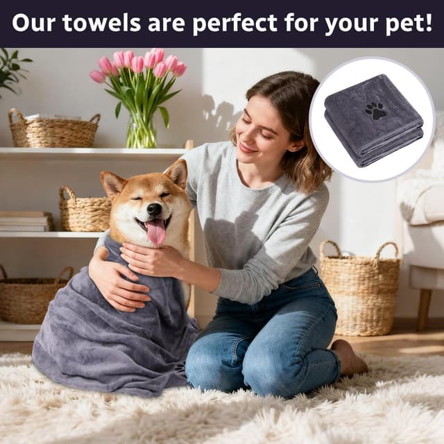 Thumbnail 6 de Adiwo 2er-Set Hunde-Handtücher (100 × 50 cm) – extra saugfähig, schnell trocknende Mikrofaser in Grau