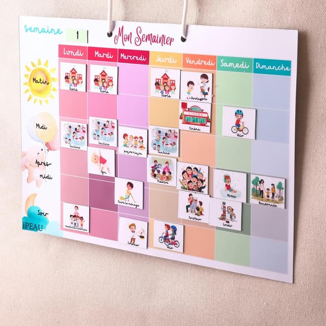Detalle de iPEAU Pictogrammes école maternelle Montessori : semainier magnétique 3-8 ans (114 aimants) pour routines