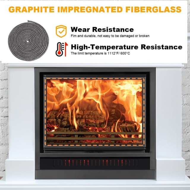 Detalle de Flintronic Guarnizione per porta stufa a pellet in fibra ignifuga (fibra di corda) resistente fino a 600 °C, Φ8 mm x 5 m, grigio