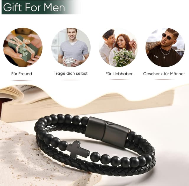 Detalle de Herrenarmband aus Edelstahl mit Kreuz-Motiv – verstellbar mit Knebelverschluss (Geschenk zur Konfirmation & mehr)