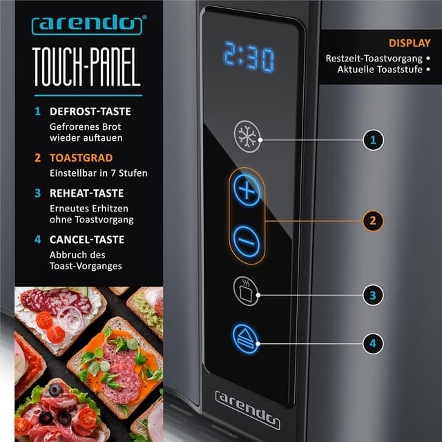 Detalle de Arendo Edelstahl Toaster 4 Scheiben, 1500 W