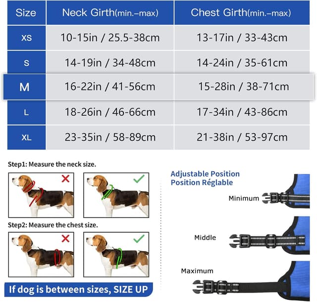 Detalle 2 de HEELE Dog Harness Medium No-Pull Vest Harness with Soft Padded Handle, Reflective Strips (Blue, M)