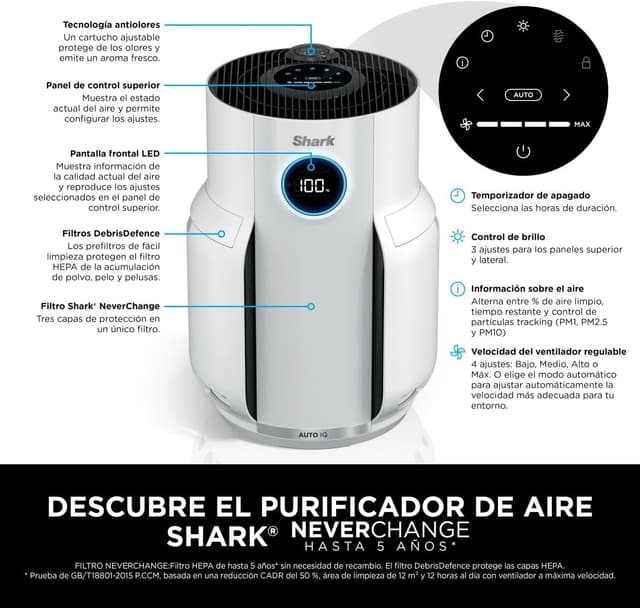 Thumbnail 1 de Shark NeverChange Purificador de Aire HP150EU, 60 m², HEPA, silencioso 🌬