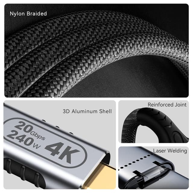 Detalle 2 de BAWIOFIAU USB‑C-Braiding-Kabel (USB 3.2 Gen 2) – kurz 0,25 m, bis 20 Gbps, 4K@60Hz, bis 240 W
