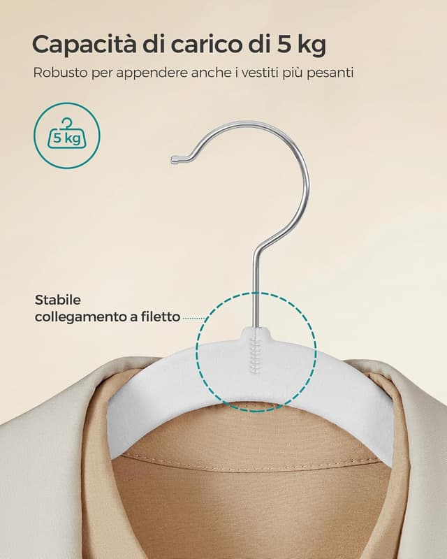 Detalle de SONGMICS Grucce in velluto 30 pezzi bianche con gancio girevole 360° (CRF029W03)