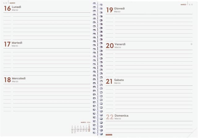 Detalle de Finocam Agenda Spirale 2026 Settimana su layout orizzontale (Gennaio–Dicembre) italiano