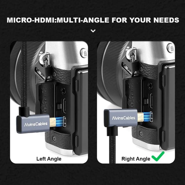 Detalle 2 de Alvin's Cables Right Angle Micro HDMI to HDMI 8K@60Hz / 4K@120Hz (HDMI 2.1) braided coiled cable