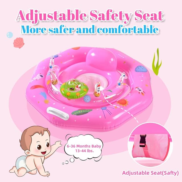 Detalle de Baby Pool Float for 6-36 Months with UPF50+ Canopy, Adjustable Safety Seat, Toy Play Console & Safety Leash