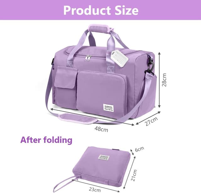 Detalle 2 de flintronic 36L faltbare Reisetasche (50–28–25 cm) – wasserdichtes Oxford, mit Gepäckanhänger, lila