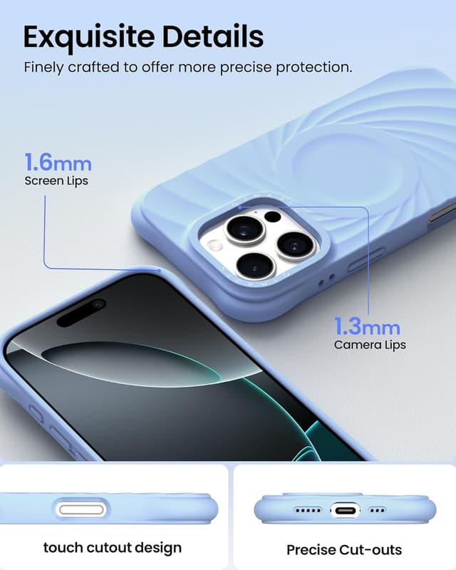 Detalle 2 de ORNARTO Vortuxe iPhone 16 Pro Max Case (6.9") with MagSafe — Sky Whisper Liquid Silicone Cover