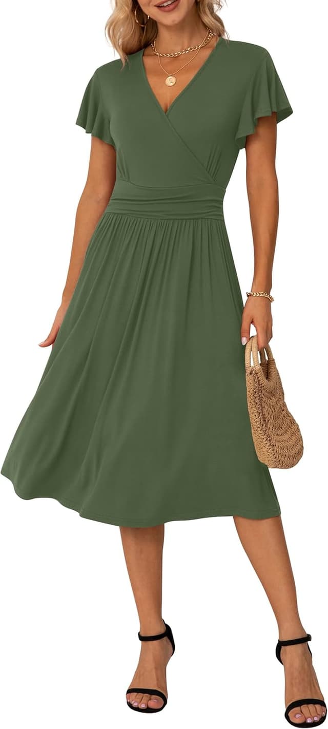 Thumbnail 6 de GRECERELLE Womens Summer Wrap Dress – Floral V-Neck Ruffle Short Sleeve Beach Sundress (UK sizes S–2XL)