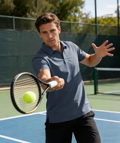 Detalle 2 de JACKETOWN Polo de manga corta para hombre de secado rápido y transpirable (Azul marino)