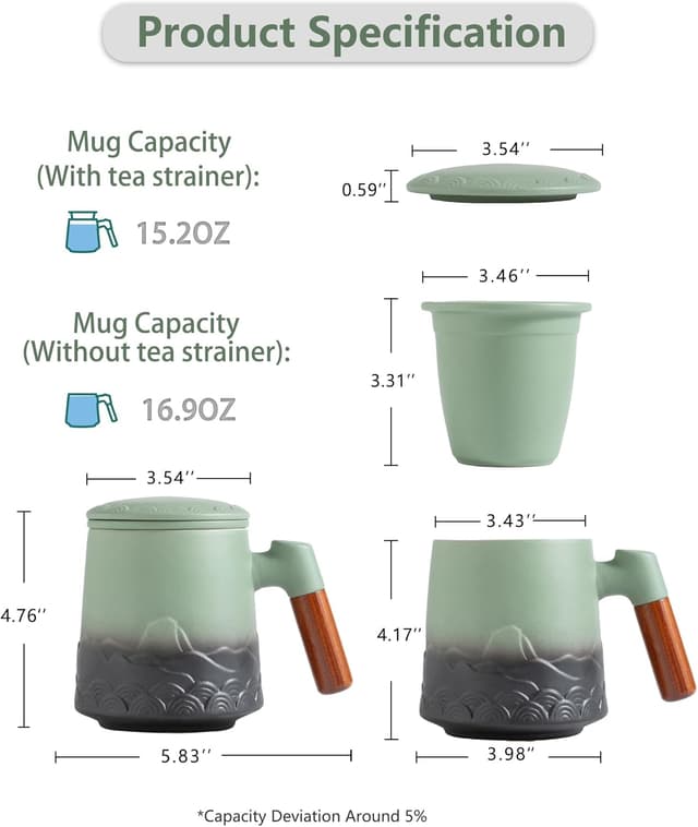 Detalle 2 de ZENS Tea Mug with Infuser and Lid (16.9 oz) for Loose Leaf Tea