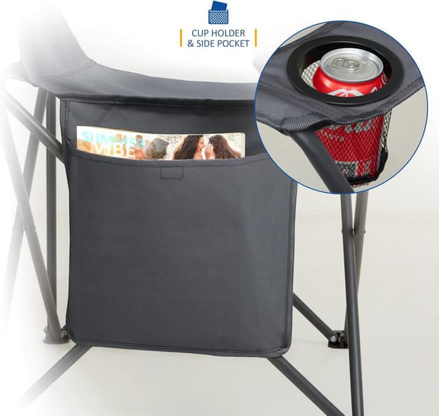 Thumbnail 6 de SUNMER Folding Camping Chairs (Set of 2) – Extra-Wide Lightweight Outdoor Chairs with Armrests, Cup Holder & Side Pocket – Dark Grey