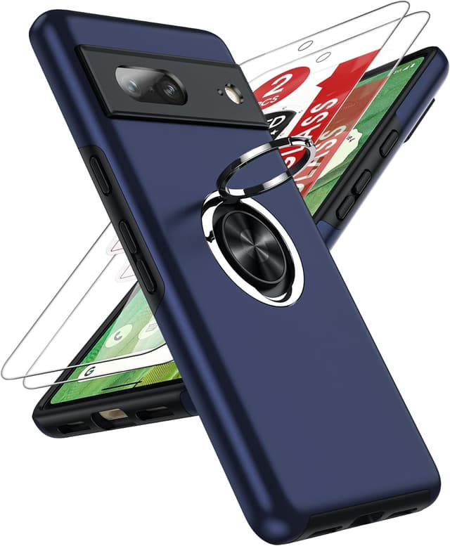 Detalle de LeYi case for Google Pixel 7 (Blue) with 2 screen protectors and invisible metal ring stand