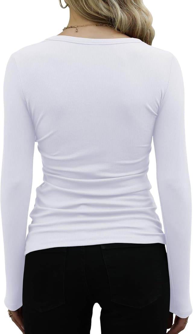 Detalle de DUOEASE Damen Langarmshirt mit Rundhalsausschnitt – elastisches Rayon-Spandex Rippshirt für Alltag & Sport