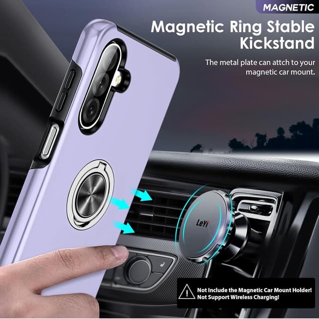 Detalle 1 de LeYi Galaxy A26 5G case with tempered glass, camera lens protectors and invisible 360° ring holder (Purple)