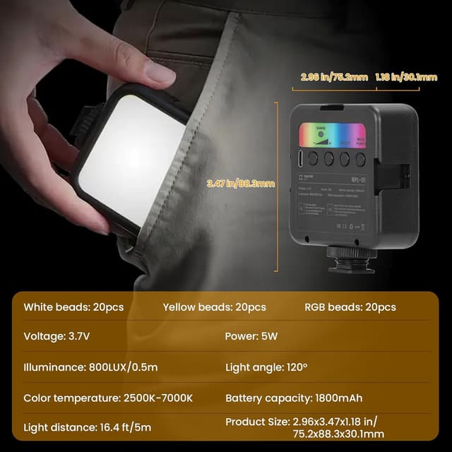 Detalle 2 de TARION RPL-01 Luz RGB para cámara 1800mAh