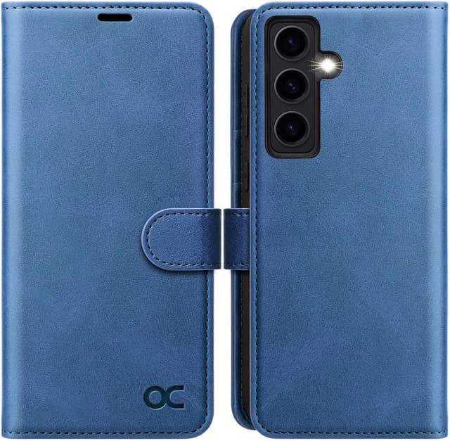 Detalle de OCASE Handyhülle für Samsung Galaxy S24+ / S24+ Plus 5G – Flip-Schutzhülle mit Kartenfächern & Standfunktion, hellblau