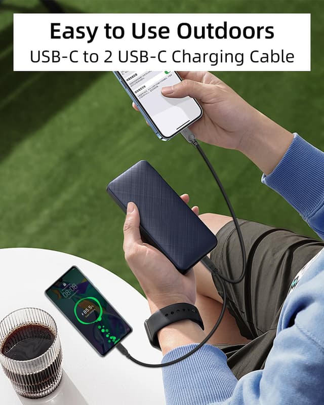 Detalle de YANBORONSN 2-in-1 Multi Micro-USB Splitter Ladekabel (USB-C Stecker auf 2× Micro-USB), 2er Pack – kein Datenverkehr