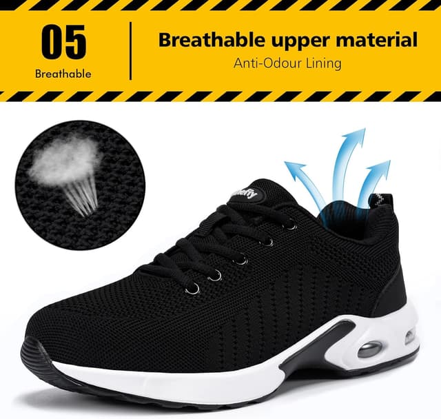 Thumbnail 6 de Tinefiy Women’s Steel Toe Safety Shoes with Puncture-Proof Midsole (Lightweight, Slip Resistant, Air Cushion)