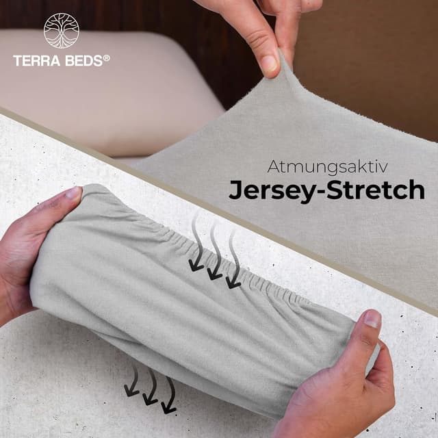 Detalle de Terra Beds Premium Spannbettlaken aus Baumwoll-Jersey in 90x200 bis 100x200 cm, 10 Farben