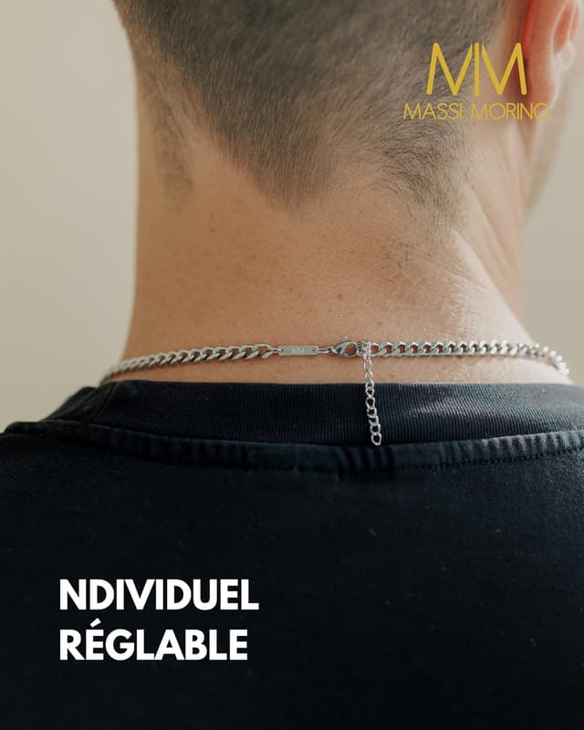 Detalle de Collier panzer ajustable Massi Morino en acier inoxydable, couleur or, argent ou noir, sans pendentif