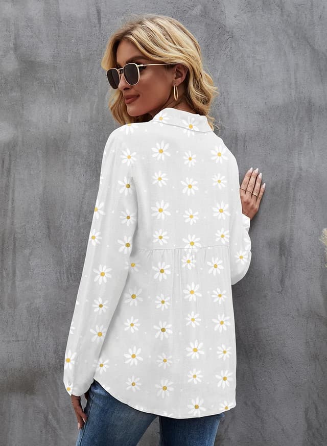 Detalle 2 de Livonmone women’s casual long-sleeve V-neck button-down tunic blouse