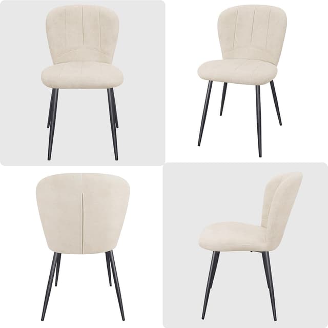 Detalle 2 de Set di 6 sedie ANVOFONG imbottite per sala da pranzo Beige con schienale in tessuto e gambe in metallo nero