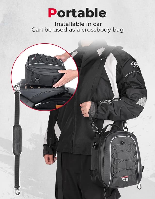 Detalle de KEMIMOTO Borsa posteriore moto espandibile 7-12L, impermeabile con copertura antipioggia (nera)