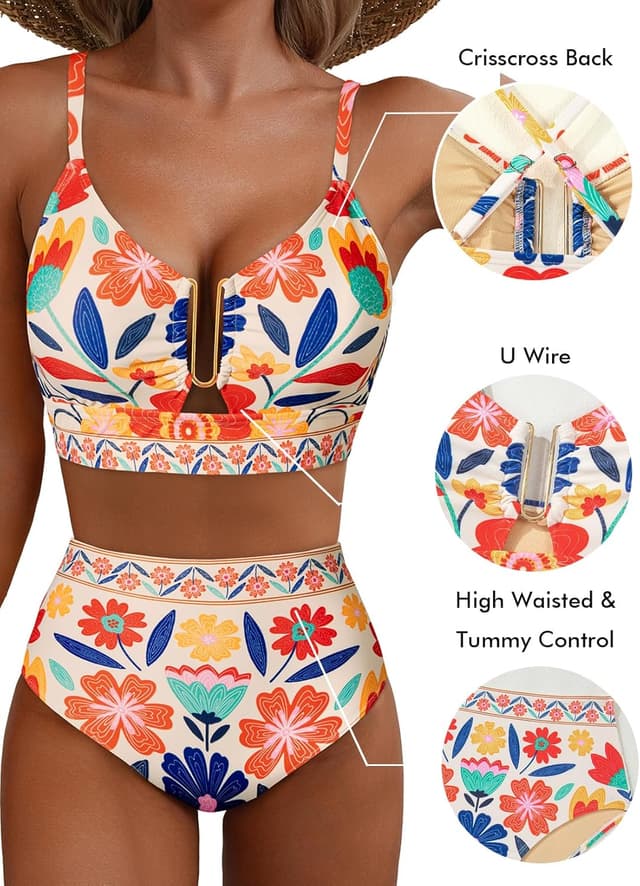 Detalle 2 de Herseas Floral U-Wire High Waisted Bikini Set