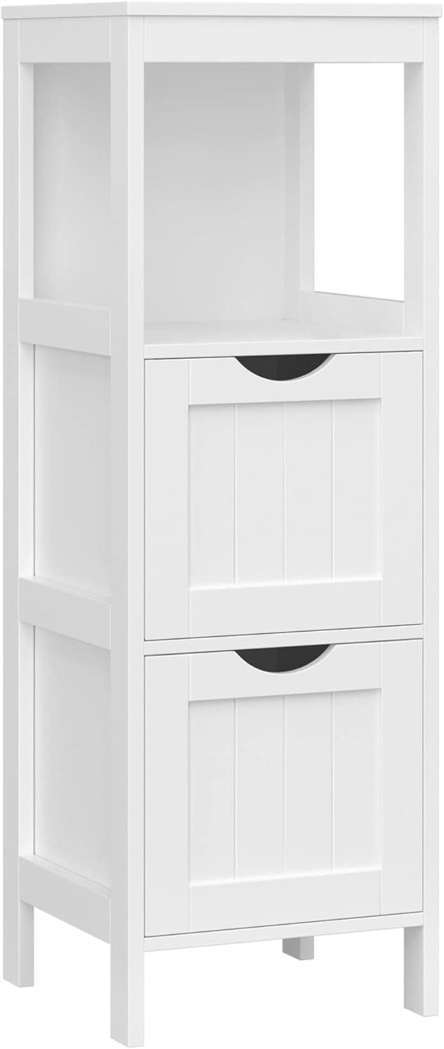 Detalle de VASAGLE Mobile da bagno bianco BBC42WT con 2 cassetti e ripiano aperto