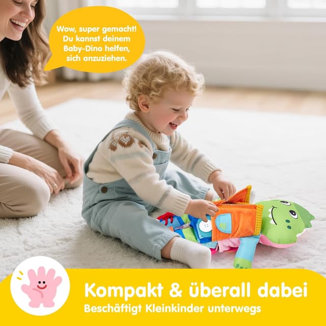 Detalle de hahaland Montessori Doppelpuppe Dino-Einhorn mit 15 Alltagsfähigkeiten (ab 1 Jahr)