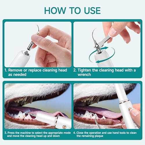 Detalle 2 de FIVAVA Zahnsteinentferner für Hunde und Katzen – Zahnpflegeset mit 5 Reinigungsmodi, vibrierender Ultraschall-Technologie & LED