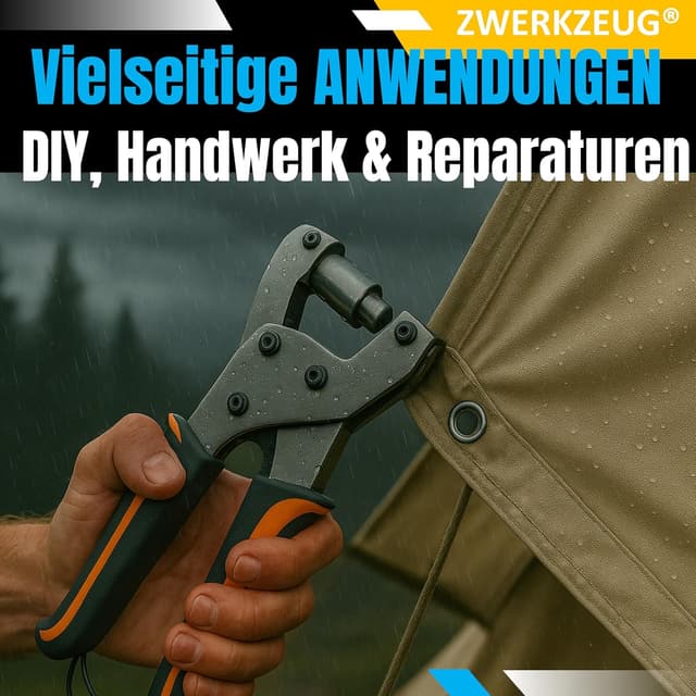 Detalle de ZWERKZEUG® Profi Ösenzange Set mit 200 Ösen inkl. Ösenpresse und Ösenstanze (Ø 10 mm)