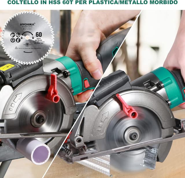 Detalle de HYCHIKA Lame per sega circolare da 115 mm con 3 dischi (24T TCT, 60T HSS, 9T diamantato) per legno, metallo morbido e piastrelle