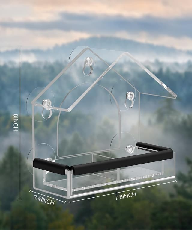 Detalle 2 de LIANGPIN Clear Window Bird Feeder with 5 Strong Suction Cups (Acrylic, removable tray)