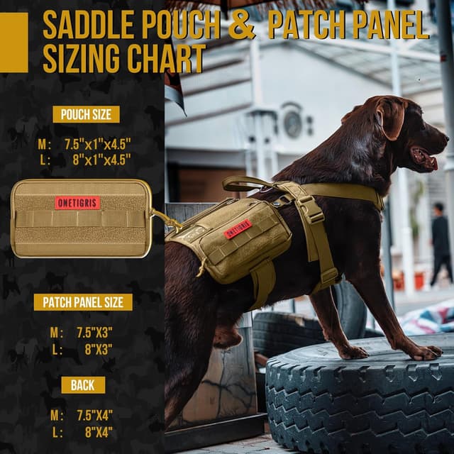 Detalle de OneTigris Service Dog Vest Harness with Cape & MOLLE Pouches (Brown, M)