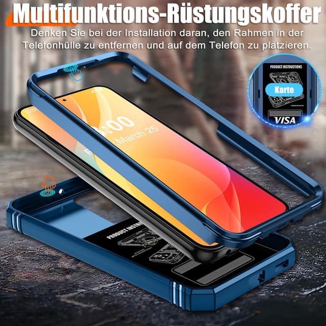 Detalle de Giyer Handyhülle für Samsung Galaxy S23 Ultra 5G mit 360° drehbarem Metall-Ring-Ständer (blau)