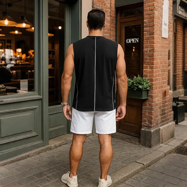 Detalle de AMZSPORT set da 2 canotte uomo senza maniche in poliestere ed elastan per palestra e allenamento