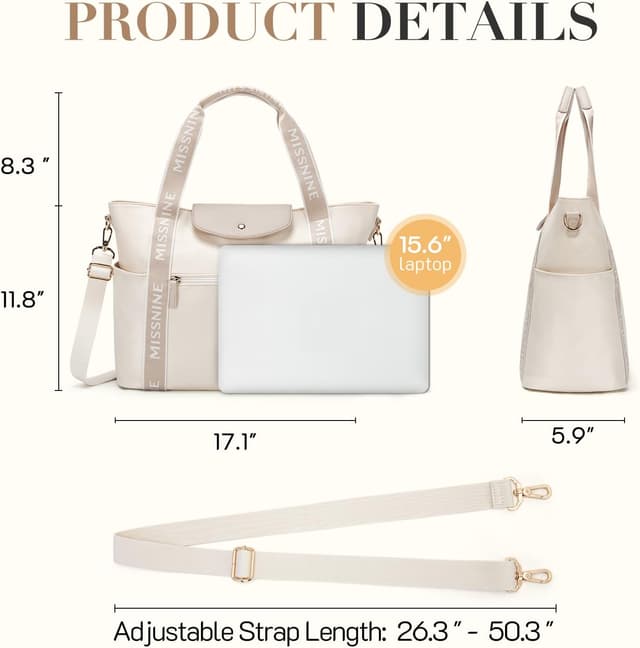 Detalle 2 de Missnine 15,6-Zoll Laptoptasche Tote Bag Damen