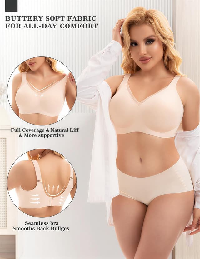 Detalle 2 de PoseFree Wireless Seamless Jelly Bra with V-Mesh (No Underwire) – Full Coverage T-Shirt Comfort